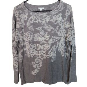J. Jill Womens MP Gray Floral Long Sleeves Wool Blend Pullover Sweater NWT